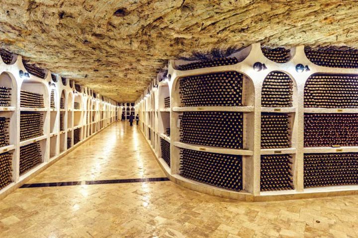 Inside the Cricova wine cellar tunnels on a day trip from Chișinău, Moldova.