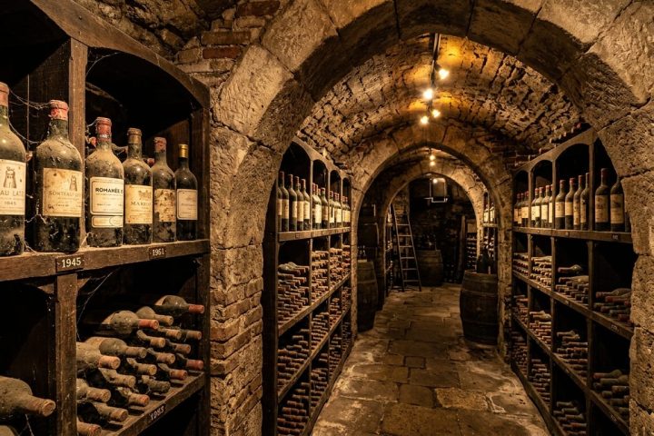 Endless rows of bottles resting in an underground Moldovan wine cellar vault, part of the world's largest wine collection.