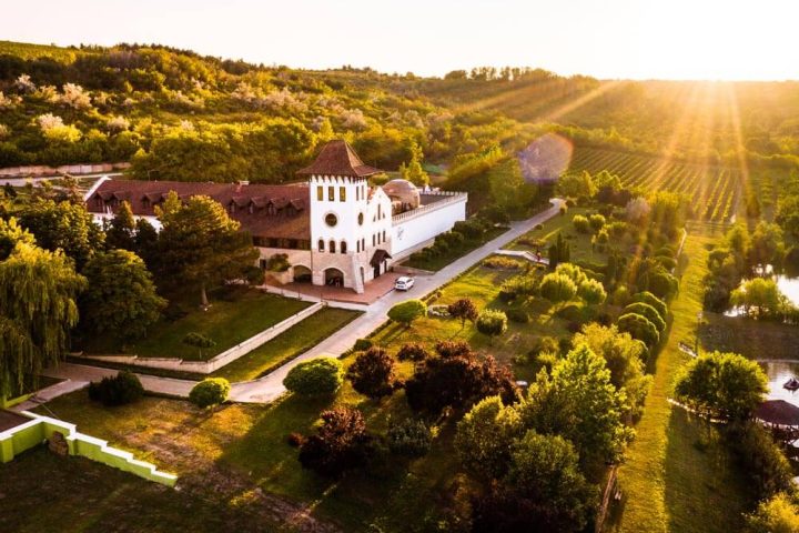 The château and vineyards of Château Purcari in Moldova, home of the famous Negru de Purcari red wine.